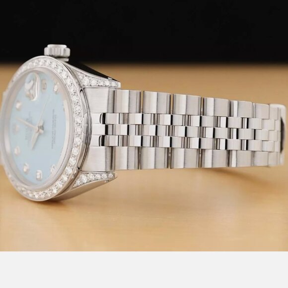 Sale! Ladies Rolex Midsize 31mm White Gold Blue Diamond Watch main image 4